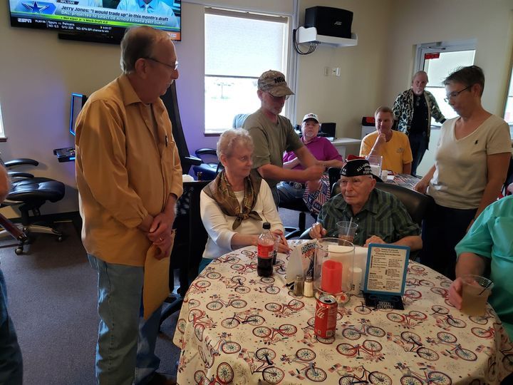 One of the Greatest pleasures I've had as Post Commander is presenting an All American hat to Richard Ferris,  known as Horseshoe to us. He is a 98 year old WWII Veteran who was a Gunnersmate on board a minesweeper in the Pacific. He has been a member of the VFW for about 80 years.